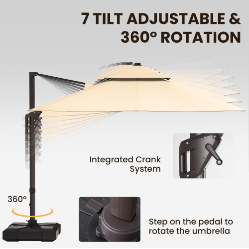 9' X 12' Cantilever Patio Umbrella Outdoor with Base Included Heavy Duty Double Top Windproof Rectangle Offset Umbrellas with 360-degree Rotation for Pool Deck Backyard, Beige