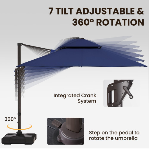 9' X 12' Cantilever Patio Umbrella Outdoor with Base Included Heavy Duty Double Top Windproof Rectangle Offset Umbrellas with 360-degree Rotation for Pool Deck Backyard, Navy