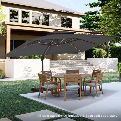 9' X 12' Cantilever Patio Umbrella Outdoor Heavy Duty Double Top Windproof Rectangle Offset Umbrellas with 360-degree Rotation for Pool Deck Backyard, Grey