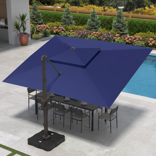 9' X 12' Cantilever Patio Umbrella Outdoor Heavy Duty Double Top Windproof Rectangle Offset Umbrellas with 360-degree Rotation for Pool Deck Backyard, Navy