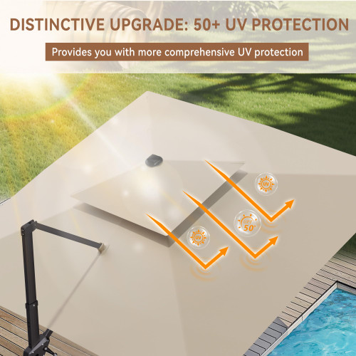 10' X 10' Cantilever Patio Umbrella Outdoor with Base Included Heavy Duty Double Top Windproof Square Offset Umbrellas with 360-degree Rotation for Pool Deck Backyard, Beige