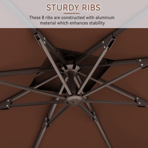10' X 10' Cantilever Patio Umbrella Outdoor Heavy Duty Double Top Windproof Square Offset Umbrellas with 360-degree Rotation for Pool Deck Backyard, Brown