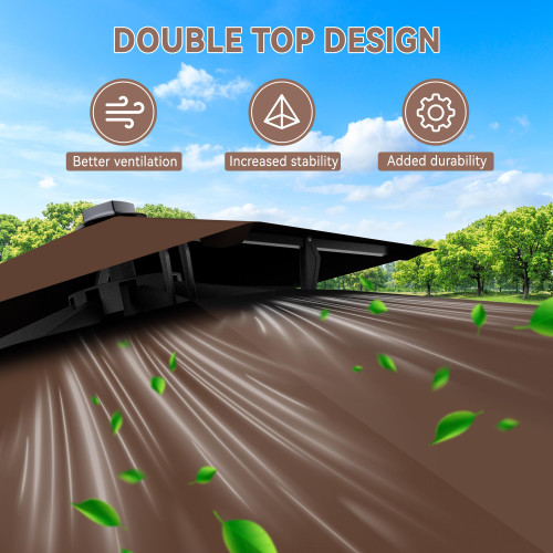 10' X 10' Cantilever Patio Umbrella Outdoor Heavy Duty Double Top Windproof Square Offset Umbrellas with 360-degree Rotation for Pool Deck Backyard, Brown
