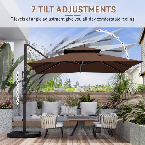 10' X 10' Cantilever Patio Umbrella Outdoor Heavy Duty Double Top Windproof Square Offset Umbrellas with 360-degree Rotation for Pool Deck Backyard, Brown