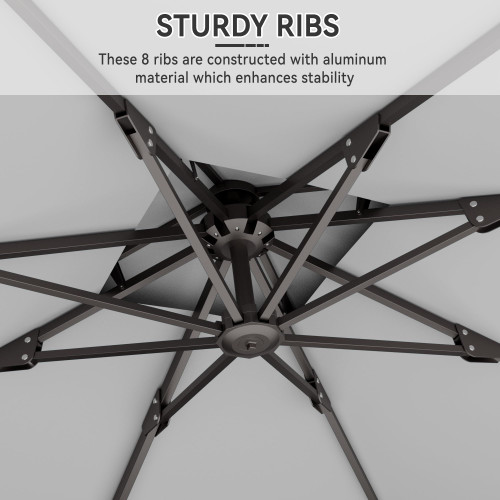 10' X 10' Cantilever Patio Umbrella Outdoor Heavy Duty Double Top Windproof Square Offset Umbrellas with 360-degree Rotation for Pool Deck Backyard, Foggy Grey