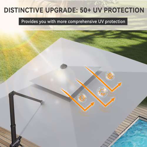 10' X 10' Cantilever Patio Umbrella Outdoor Heavy Duty Double Top Windproof Square Offset Umbrellas with 360-degree Rotation for Pool Deck Backyard, Foggy Grey