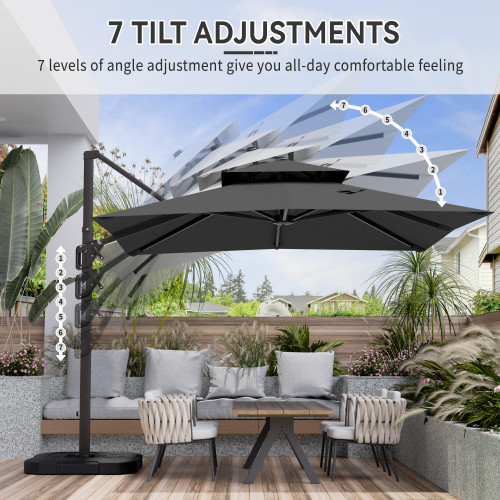 10' X 10' Cantilever Patio Umbrella Outdoor Heavy Duty Double Top Windproof Square Offset Umbrellas with 360-degree Rotation for Pool Deck Backyard, Grey