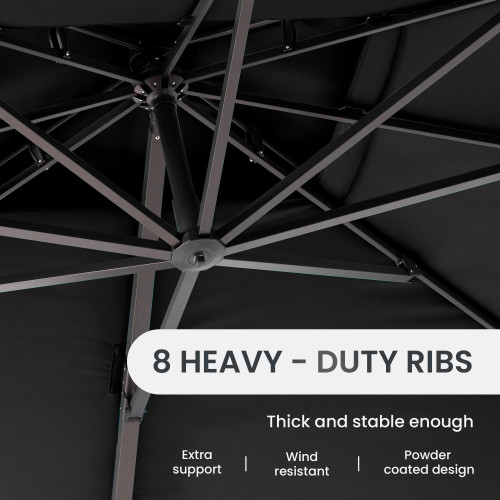 10 X 13 FT Cantilever Patio Umbrella with Base Included Outdoor Heavy Duty Double Top Windproof Rectangle Offset Umbrellas with 360-degree Rotation for Pool Deck Backyard, Black