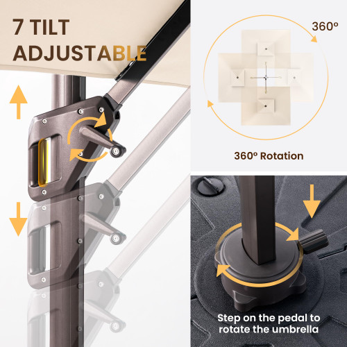 10 X 13 FT Cantilever Patio Umbrella Outdoor Heavy Duty Double Top Windproof Rectangle Offset Umbrellas with 360-degree Rotation for Pool Deck Backyard, Beige
