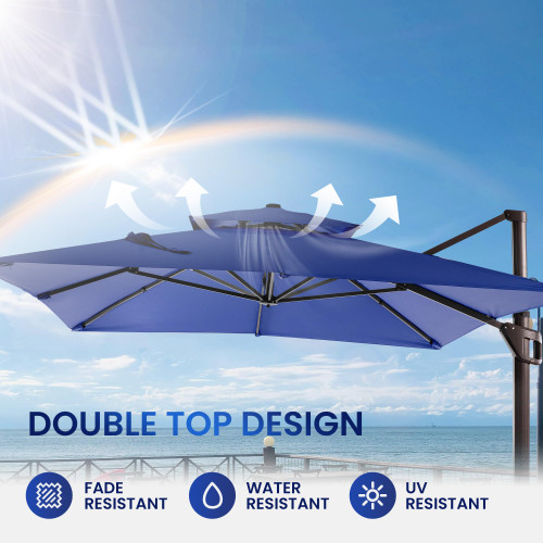 10 X 13 FT Cantilever Patio Umbrella Outdoor Heavy Duty Double Top Windproof Rectangle Offset Umbrellas with 360-degree Rotation for Pool Deck Backyard, Navy