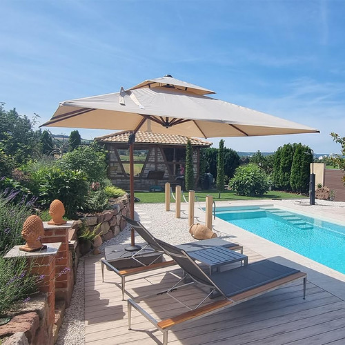 9ft Patio Umbrella Outdoor Square Umbrellas Large Cantilever Umbrella Windproof Offset Heavy Duty Sun Umbrellas for Garden Deck Pool Patio, Beige