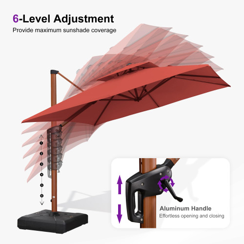 9ft Patio Umbrella Outdoor Square Umbrellas Large Cantilever Umbrella Windproof Offset Umbrellas Heavy Duty Sun Umbrella for Garden Deck Pool Patio, Brick Red