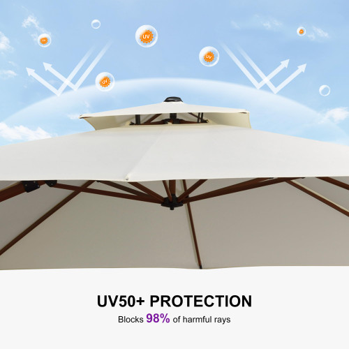 9ft Patio Umbrella Outdoor Square Umbrellas Large Cantilever Umbrella Windproof Offset Umbrellas Heavy Duty Sun Umbrella for Garden Deck Pool Patio, Cream