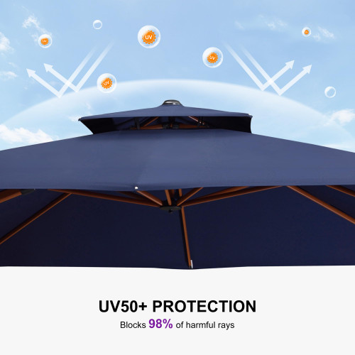 9ft Patio Umbrella Outdoor Square Umbrellas Large Cantilever Umbrella Windproof Offset Umbrellas Heavy Duty Sun Umbrella for Garden Deck Pool Patio, Navy Blue