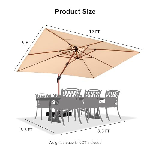 9' X 12' Double Top Deluxe Wood Pattern Rectangle Patio Umbrella Offset Hanging Umbrella Outdoor Market Umbrella Garden Umbrella, Beige