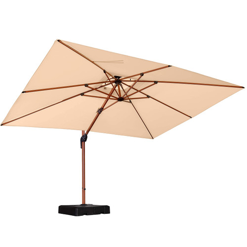 9' X 12' Double Top Deluxe Wood Pattern Rectangle Patio Umbrella Offset Hanging Umbrella Outdoor Market Umbrella Garden Umbrella, Beige