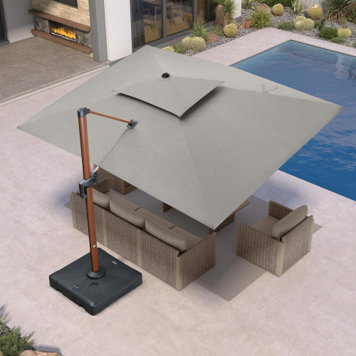 9' X 12' Patio Large Cantilever Umbrella Outdoor Square Wood Umbrellas Offset Umbrella Heavy Duty Sun Umbrellas for Garden Deck Pool, Heather Taupe