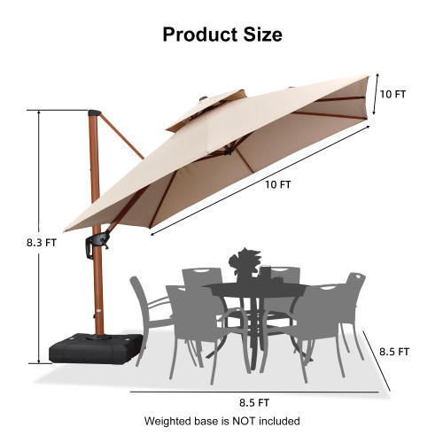 10ft Patio Umbrella Outdoor Square Umbrellas Large Cantilever Umbrella Windproof Offset Umbrellas Heavy Duty Sun Umbrella for Garden Deck Pool Patio, Beige