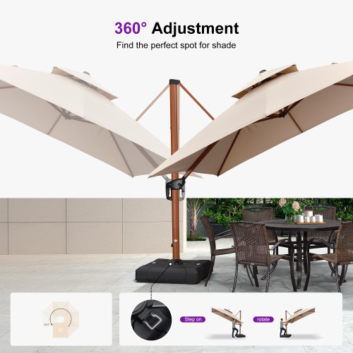 10ft Patio Umbrella Outdoor Square Umbrellas Large Cantilever Umbrella Windproof Offset Umbrellas Heavy Duty Sun Umbrella for Garden Deck Pool Patio, Beige