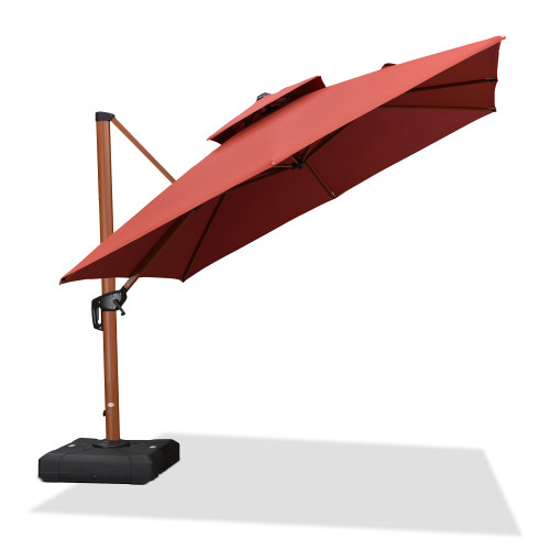 10ft Patio Umbrella Outdoor Square Umbrellas Large Cantilever Umbrella Windproof Offset Umbrellas Heavy Duty Sun Umbrella for Garden Deck Pool Patio, Brick Red