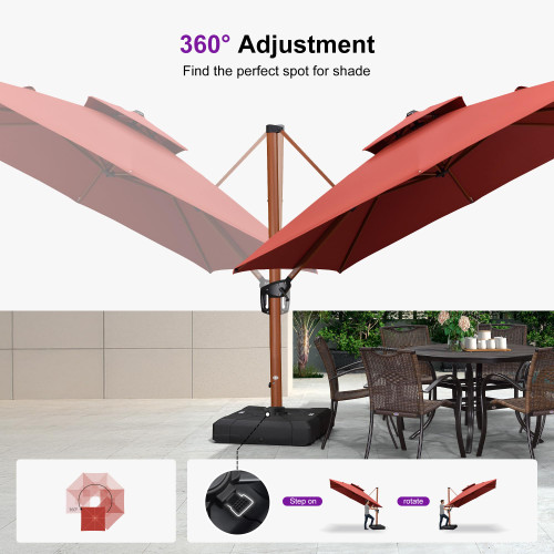 10ft Patio Umbrella Outdoor Square Umbrellas Large Cantilever Umbrella Windproof Offset Umbrellas Heavy Duty Sun Umbrella for Garden Deck Pool Patio, Brick Red