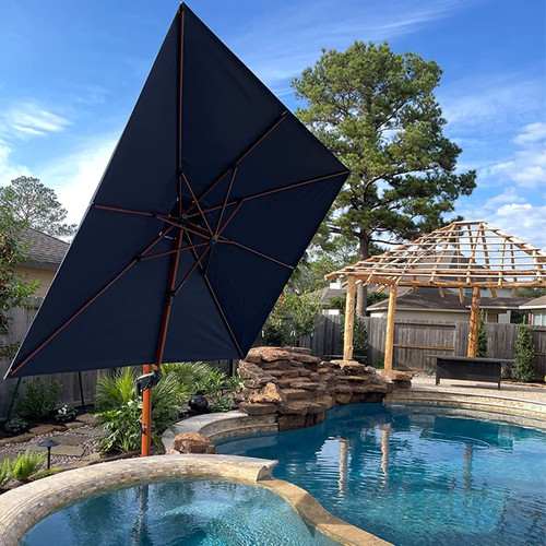 10ft Patio Umbrella Outdoor Square Umbrellas Large Cantilever Umbrella Windproof Offset Umbrellas Heavy Duty Sun Umbrella for Garden Deck Pool Patio, Navy Blue