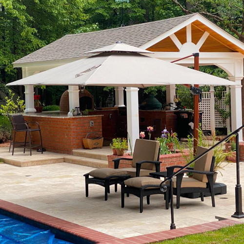 10 Feet Double Top Deluxe Wood Pattern Square Patio Umbrella Offset Hanging Umbrella Cantilever Umbrella,Outdoor Market Umbrella Garden Umbrella, Heather Beige