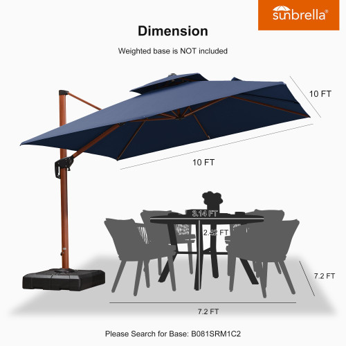 10' X 10' Double Top Deluxe Square Patio Umbrella - Offset Hanging Cantilever Umbrellas in Spectrum Indigo