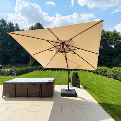 10' X 13' Double Top Deluxe Wood Pattern Rectangle Patio Umbrella Offset Hanging Umbrella Outdoor Market Umbrella Garden Umbrella, Beige