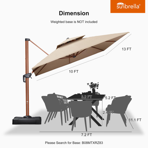 10' X 13' Double Top Deluxe Rectangle Patio Umbrella - Offset Hanging Cantilever Umbrellas in Heather Beige