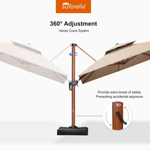 10' X 13' Double Top Deluxe Rectangle Patio Umbrella - Offset Hanging Cantilever Umbrellas in Heather Beige