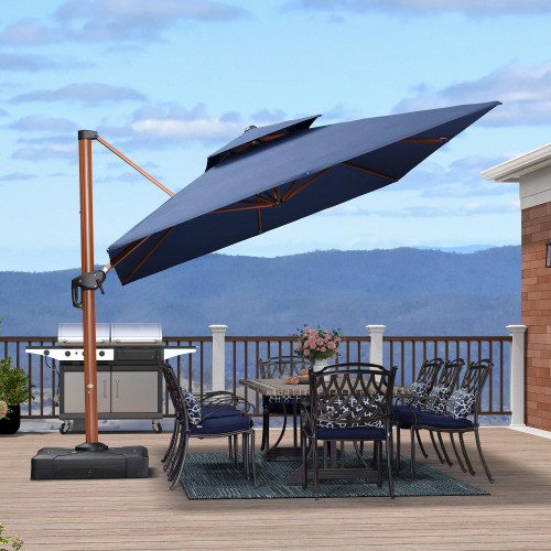 10' X 13' Double Top Deluxe Rectangle Patio Umbrella - Offset Hanging Cantilever Umbrellas in Spectrum Indigo