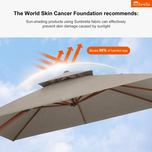 10' X 13' Patio Large Cantilever Umbrella Outdoor Square Wood Umbrellas Offset Umbrella Heavy Duty Sun Umbrellas for Garden Deck Pool, Heather Taupe