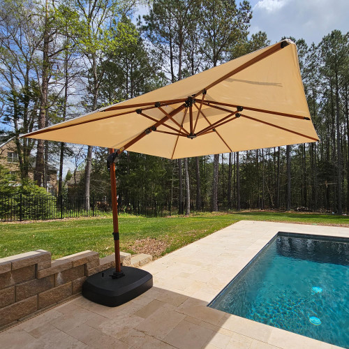 11' X 11' Patio Umbrella Cantilever Outdoor Umbrellas Square Large Parasol Windproof Sunshade Heavy Duty Sun Umbrellas for Deck Pool Patio Garden, Beige