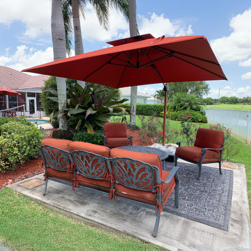 11ft Patio Umbrella Outdoor Square Umbrella Large Cantilever Umbrellas Windproof Offset Umbrellas Heavy Duty Sun Umbrella for Garden Deck Pool Patio, Brick Red