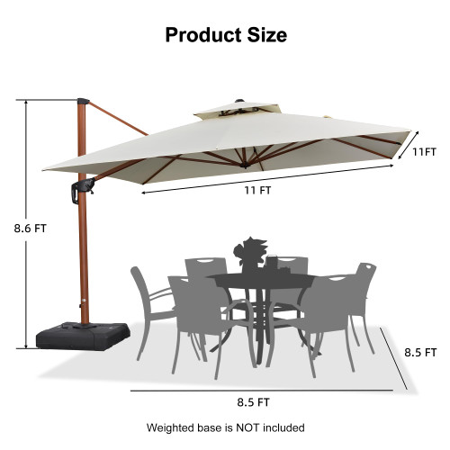 11ft Patio Umbrella Outdoor Square Umbrella Large Cantilever Umbrellas Windproof Offset Umbrellas Heavy Duty Sun Umbrella for Garden Deck Pool Patio, Cream