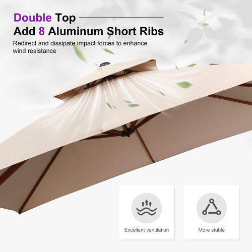 12ft Patio Umbrella Outdoor Square Umbrellas Large Cantilever Umbrella Windproof Offset Umbrellas Heavy Duty Sun Umbrella for Garden Deck Pool Patio, Beige
