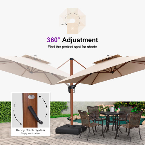 12ft Patio Umbrella Outdoor Square Umbrellas Large Cantilever Umbrella Windproof Offset Umbrellas Heavy Duty Sun Umbrella for Garden Deck Pool Patio, Beige