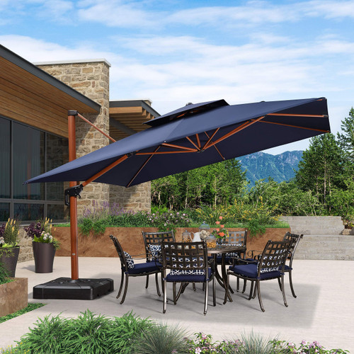 12ft Patio Umbrella Outdoor Square Umbrellas Large Cantilever Umbrella Windproof Offset Umbrellas Heavy Duty Sun Umbrella for Garden Deck Pool Patio, Navy Blue