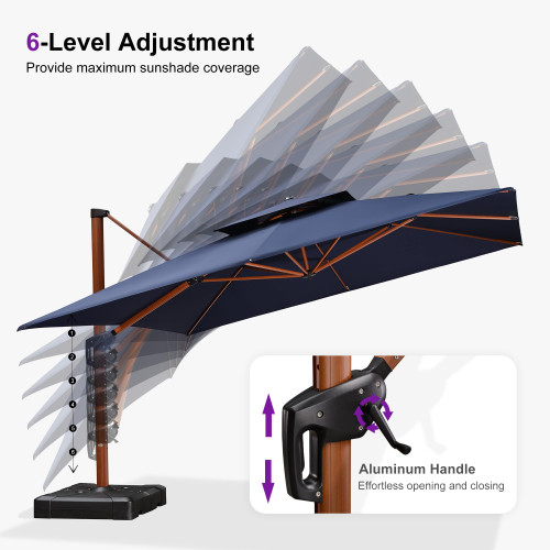 12ft Patio Umbrella Outdoor Square Umbrellas Large Cantilever Umbrella Windproof Offset Umbrellas Heavy Duty Sun Umbrella for Garden Deck Pool Patio, Navy Blue