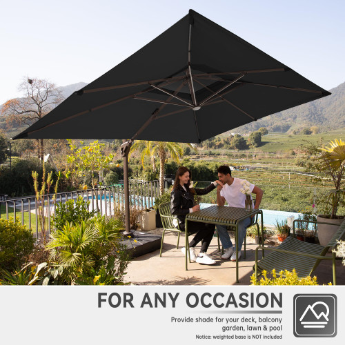 10 X 13 FT Cantilever Outdoor Patio Umbrella with Base Included Large Heavy Duty 360° Rotation Double Top Offset Rectangular Umbrellas with Led Lights for Backyard Outside Deck, Black