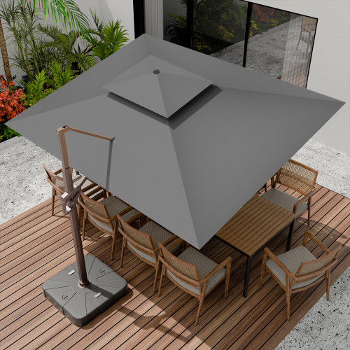 10 X 13 FT Cantilever Outdoor Patio Umbrella with Base Included Large Heavy Duty 360° Rotation Double Top Offset Rectangular Umbrellas with Led Lights for Backyard Outside Deck,Grey