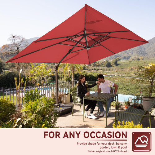 10 X 13 FT Cantilever Outdoor Patio Umbrella with Base Included with Led Lights Large 360° Rotation Double Top Offset Heavy Duty Rectangular Umbrellas for Backyard Outside Deck, Wine Red