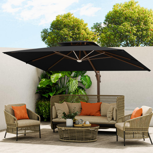 10 X 13 FT Cantilever Outdoor Patio Umbrella with Led Lights Large Heavy Duty 360° Rotation Double Top Offset Rectangular Umbrellas for Backyard Garden Pool Outside Deck, Black