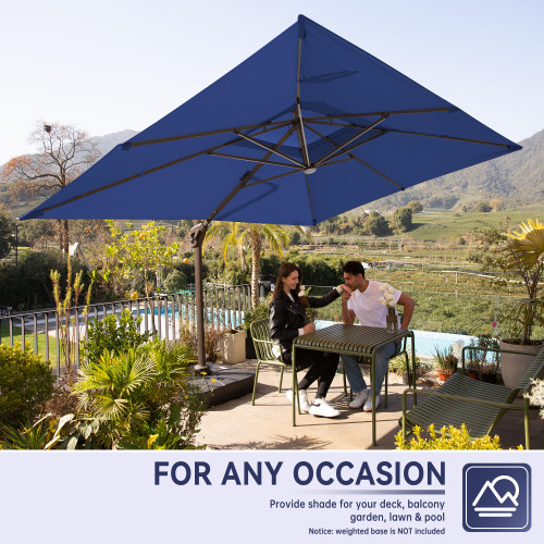10 X 13 FT Cantilever Outdoor Patio Umbrella with Led Lights Large Heavy Duty 360° Rotation Double Top Offset Rectangular Umbrellas for Backyard Garden Pool Outside Deck, Navy