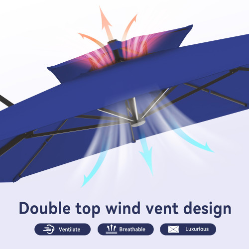 10 X 13 FT Cantilever Outdoor Patio Umbrella with Led Lights Large Heavy Duty 360° Rotation Double Top Offset Rectangular Umbrellas for Backyard Garden Pool Outside Deck, Navy