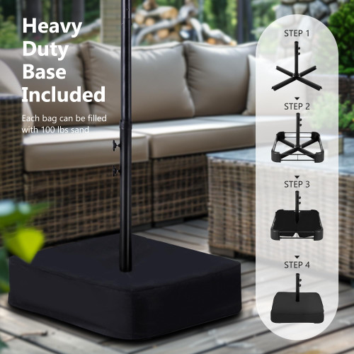 15ft Double Sided Patio Umbrella with Solar Lights, Outdoor Large Umbrellas with Crank Handle and 36 LED Lights, Rectangular Market Umbrella with Base Included for Deck Pool Shade, Cerulean