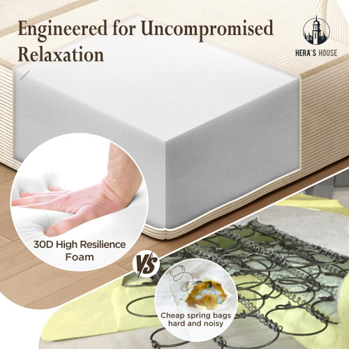 105" Cloud Sectional Couch, Modular Upholstered Sofa with L-Shaped Chaise, Corduroy Boneless Couches with Wide Armrest and 5 Throw Pillows for Living Room, No Assembly Required, Beige