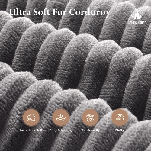 105" Cloud Sectional Couch, Modular Upholstered Sofa with L-Shaped Chaise, Corduroy Boneless Couches with Wide Armrest and 5 Throw Pillows for Living Room, No Assembly Required, Grey