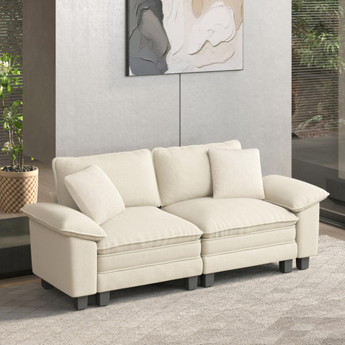 88" Modular Sectional Sofa, Loveseat Couches for Living Room, Comfy Cloud Couch 2-Seater Deep Seat Sofa with Throw Pillow, Chenille Beige